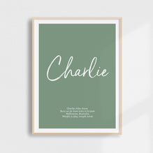 Script Birth Print | Blues & Greens