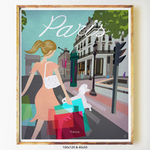 Paris art print city print poster Nicholas Girling Printspace 70x100cm Melbourne Australia artist abstract modern france shopping architecture colourful fashion poodle