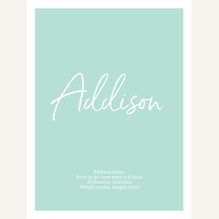 Script Birth Print | Blues & Greens