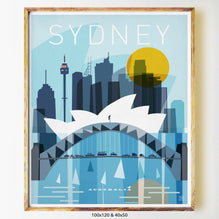 Sydney art print city print poster Nicholas Girling Printspace 100x120cm Melbourne Australia artist abstract modern cityscape buildings harbour bridge opera house sailing architecture 